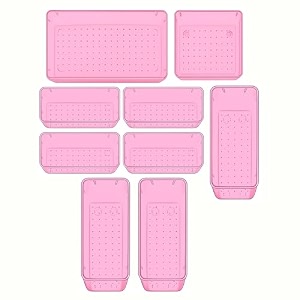 sulfar 10pcs bathroom drawer tray dividers plastic vanity organizers storage bins for makeup dresser tray 2s4m2l2xl pink
