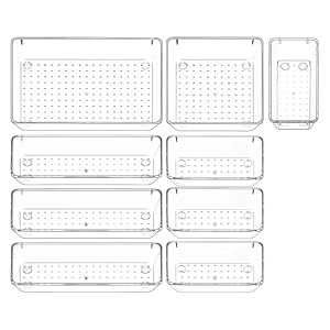 sulfar 9pcs bathroom drawer tray dividers plastic vanity organizers storage bins for makeup dresser tray 4m3l1b1xl transparent