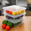 Sulfar Fridge Storage Boxes Fridge Organizer with Removable Drain Plate Tray, Storage Container (Pack of 3)