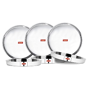 sumeet 22 gauge stainless steel traditional dinner platethali 285cm 2ltr - set of 6pc