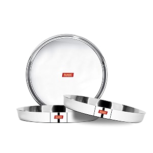 sumeet 22 gauge stainless steel traditional dinner platethali 285cm 2ltr - set of 3pc
