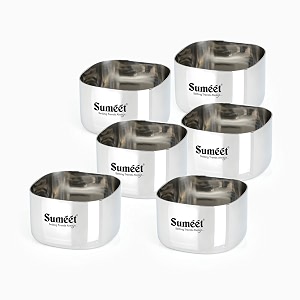 sumeet heavy gauge stainless steel square bowlwatikatori with mirror finish  65cm dia set of 6pc 150ml each - silver