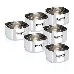 sumeet heavy gauge stainless steel square bowlwatikatori with mirror finish  7cm dia set of 6pc 200ml each - silver