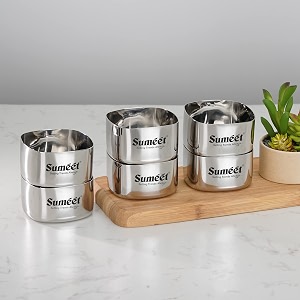 sumeet heavy gauge stainless steel square bowlwatikatori with mirror finish  8cm dia set of 6pc 250ml each silver