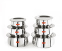 Sumeet Stainless Steel Belly Shape 6 Pc Tope / Cookware/ Pot Set with Lid 380ML, 500ML, 780ML, 1.1Ltr, 1.4Ltr, 1.75Ltr (Silver) with Lid 0.38 L, 0.5 L, 0.78 L, 1.1 L, 1.4 L, 1.75 L capacity 12.1 cm, 13.6 cm, 15 cm, 16.5 cm, 1