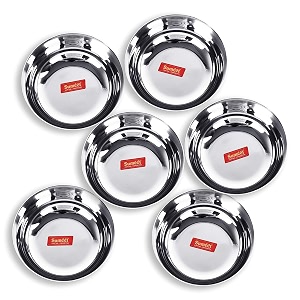 sumeet stainless steel heavy gauge solid bowl wati set with mirror finish 103 cm 300ml set of 6 piece silver
