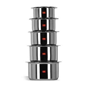 sumeet 5 pcs stainless steel induction bottomencapsulated bottominductionampgas stove friendly container settopecookware set with lids size no10 to no14125 literssilver