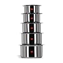 Sumeet 5 Pcs Stainless Steel Induction Bottom(Encapsulated Bottom)Induction&amp;Gas Stove Friendly Container Set/Tope/Cookware Set With Lids Size No.10 To No.14(1.25 Liters),Silver