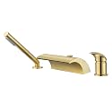 sumerain 3 Hole Roman Tub Faucet with Hand Shower, High Flow Single Handle Waterfall Bathtub Filler Brushed Gold Finish