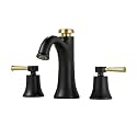 SUMERAIN 3 Hole Widespread Bathroom Sink Faucet, Black and Gold Finish
