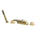 SUMERAIN 4 Holes Waterfall Roman Tub Faucet with Valve, Brushed Gold