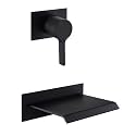 sumerain Wall Mount Bathtub Faucet Black with Waterfall Tub Spout Single Handle with Rough in Valve High Flow