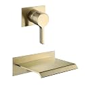 sumerain Wall Mount Tub Faucet Brushed Brass with Waterfall Tub Spout and Rough in Valve, High Flow