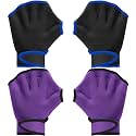 Sumind 2 Pairs Webbed Swim Gloves, Medium, Black/ Blue, Purple/ Black