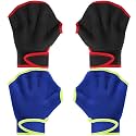 Sumind 2 Pairs Webbed Swim Gloves, Medium, Blue/ Green, Black/ Red
