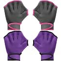 Sumind 2 Pairs Webbed Swim Gloves, Medium, Gray/ Rose Red, Purple/ Black