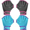 Sumind 2 Pairs Webbed Swim Gloves, Medium, Gray/ Rose Red, Blue/ Purple