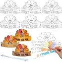 Sumind 24 Pieces Color Your Own Turkey Crowns Thanksgiving Craft for Kids