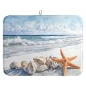 Summer Beach Dish Drying Mat for Kitchen Counter Starfish Coastal Shells Kitchen Dishes Dryer Pad Absorbent Matt Microfiber Washable Foldable Reusable Large 18x24 in