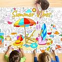 Summer Coloring Tablecloth for Kids, Giant Jumbo 30x72 Inch Poster with Beach and Outdoor Fun, Ideal for Summer Party Games, Decorations, Classroom Activities, and Celebration Supplies
