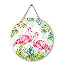 Summer Flamingos Door Signs Wooden Tropical Palm Door Hanger 12in