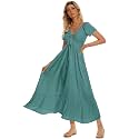 Summer Floral Smocked Maxi Dress for Women 2026 Casual Flowy Tiered A Line Boho Beach Party Long Dresses with Short Sleeve