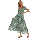 Summer Floral Smocked Maxi Dress for Women 2026 Casual Flowy Tiered A Line Boho Beach Party Long Dresses with Short Sleeve