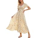 Summer Floral Smocked Maxi Dress for Women 2026 Casual Flowy Tiered A Line Boho Beach Party Long Dresses with Short Sleeve