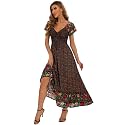 Summer Floral Smocked Maxi Dress for Women 2026 Casual Flowy Tiered A Line Boho Beach Party Long Dresses with Short Sleeve