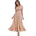 Summer Floral Smocked Maxi Dress for Women 2026 Casual Flowy Tiered A Line Boho Beach Party Long Dresses with Short Sleeve