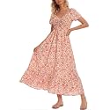Summer Floral Smocked Maxi Dress for Women 2026 Casual Flowy Tiered A Line Boho Beach Party Long Dresses with Short Sleeve
