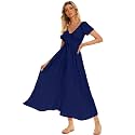 Summer Floral Smocked Maxi Dress for Women 2026 Casual Flowy Tiered A Line Boho Beach Party Long Dresses with Short Sleeve