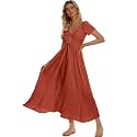 Summer Floral Smocked Maxi Dress for Women 2026 Casual Flowy Tiered A Line Boho Beach Party Long Dresses with Short Sleeve