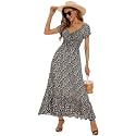 Summer Floral Smocked Maxi Dress for Women 2026 Casual Flowy Tiered A Line Boho Beach Party Long Dresses with Short Sleeve