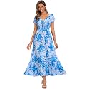 Summer Floral Smocked Maxi Dress for Women 2026 Casual Flowy Tiered A Line Boho Beach Party Long Dresses with Short Sleeve