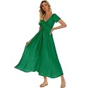 Summer Floral Smocked Maxi Dress for Women 2026 Casual Flowy Tiered A Line Boho Beach Party Long Dresses with Short Sleeve