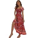 Summer Floral Smocked Maxi Dress for Women 2026 Casual Flowy Tiered A Line Boho Beach Party Long Dresses with Short Sleeve