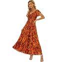 Summer Floral Smocked Maxi Dress for Women 2026 Casual Flowy Tiered A Line Boho Beach Party Long Dresses with Short Sleeve