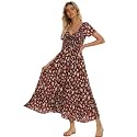 Summer Floral Smocked Maxi Dress for Women 2026 Casual Flowy Tiered A Line Boho Beach Party Long Dresses with Short Sleeve