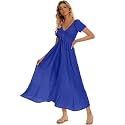 Summer Floral Smocked Maxi Dress for Women 2026 Casual Flowy Tiered A Line Boho Beach Party Long Dresses with Short Sleeve