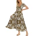 Summer Floral Smocked Maxi Dress for Women 2026 Casual Flowy Tiered A Line Boho Beach Party Long Dresses with Short Sleeve