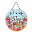 Summer Hummingbird Welcome Door Sign Door Hanger 12 Inch for Wreath