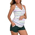 Summer Mae Maternity Two Piece Cross Back Tankini Swimsuit with Pockets