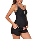 Summer Mae Maternity Two Piece Cross Back Tankini Swimsuit with Pockets