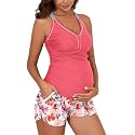 Summer Mae Maternity Two Piece Cross Back Tankini Swimsuit with Pockets