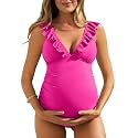 Summer Mae Ruffle Maternity Swimsuit One Piece V-Neck Lace Up Bathing Suit