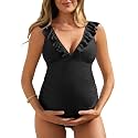 Summer Mae Ruffle Maternity Swimsuit One Piece V-Neck Lace Up Bathing Suit