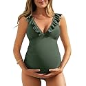 Summer Mae Ruffle Maternity Swimsuit One Piece V-Neck Lace Up Bathing Suit