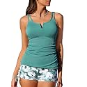 Summer Mae Tankini Swimsuits for Women 2026 Bathing Suits Top Ruched Two Piece Tummy Control V-Wire Modest Swim Suits