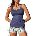 Summer Mae Tankini Swimsuits for Women 2026 Bathing Suits Top Ruched Two Piece Tummy Control V-Wire Modest Swim Suits